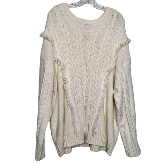 Lane Bryant Fringe Cable Knit Sweater Ivory Cream Plus Size 26/28 - Picture 2 of 10